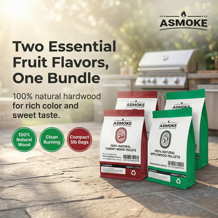 ASMOKE 20lbs (9kg) Wood Pellet Sampler Bundle - 2-Flavour Variety Pack (2x Cherry, 2x Apple) - Best for Pork, Ribs & Poultry.