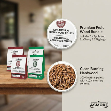 ASMOKE 20lbs (9kg) Wood Pellet Sampler Bundle - 2-Flavour Variety Pack (2x Cherry, 2x Apple) - Best for Pork, Ribs & Poultry.