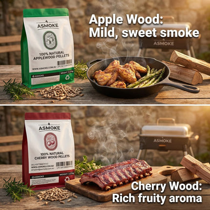 ASMOKE 20lbs (9kg) Wood Pellet Sampler Bundle - 2-Flavour Variety Pack (2x Cherry, 2x Apple) - Best for Pork, Ribs & Poultry.