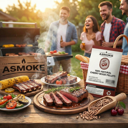 ASMOKE 20lbs (9kg) Wood Pellet Sampler Bundle - 2-Flavour Variety Pack (2x Cherry, 2x Apple) - Best for Pork, Ribs & Poultry.
