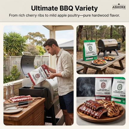 ASMOKE 20lbs (9kg) Wood Pellet Sampler Bundle - 2-Flavour Variety Pack (2x Cherry, 2x Apple) - Best for Pork, Ribs & Poultry.
