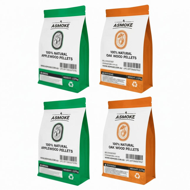 ASMOKE 4-Piece Premium Wood Pellet Variety Pack - Oak & Apple (2x Oak, 2x Apple).