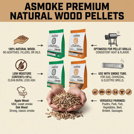 ASMOKE 4-Piece Premium Wood Pellet Variety Pack - Oak & Apple (2x Oak, 2x Apple).