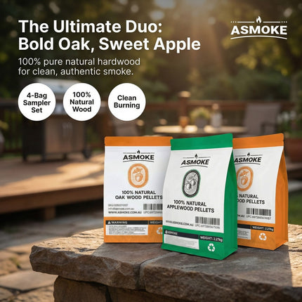 ASMOKE 4-Piece Premium Wood Pellet Variety Pack - Oak & Apple (2x Oak, 2x Apple).