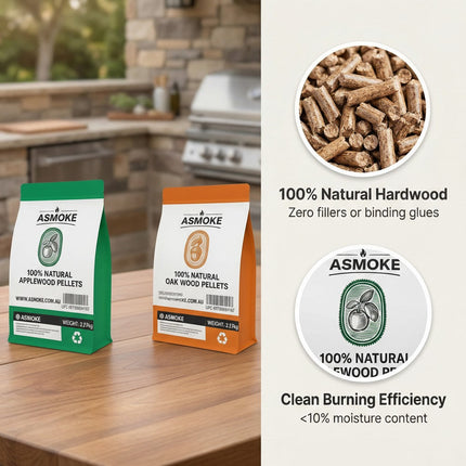 ASMOKE 4-Piece Premium Wood Pellet Variety Pack - Oak & Apple (2x Oak, 2x Apple).