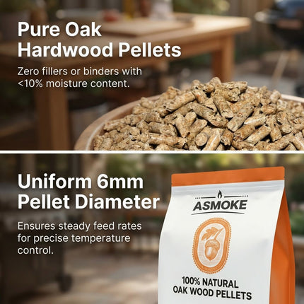 ASMOKE 100% Natural Premium Oak Wood BBQ Pellets for Smoker & Grill (9kg / 20lbs) x2.