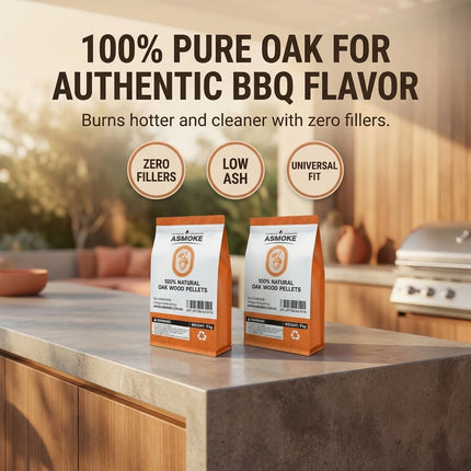 ASMOKE 100% Natural Premium Oak Wood BBQ Pellets for Smoker & Grill (9kg / 20lbs) x2.