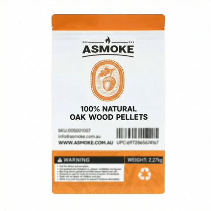 ASMOKE 19kg (40lbs) Premium Oak Wood BBQ Smoker Pellets Bulk Bundle (8 x 2.27kg Bags).
