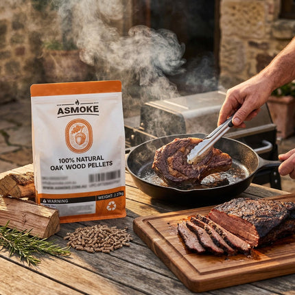 ASMOKE 19kg (40lbs) Premium Oak Wood BBQ Smoker Pellets Bulk Bundle (8 x 2.27kg Bags).