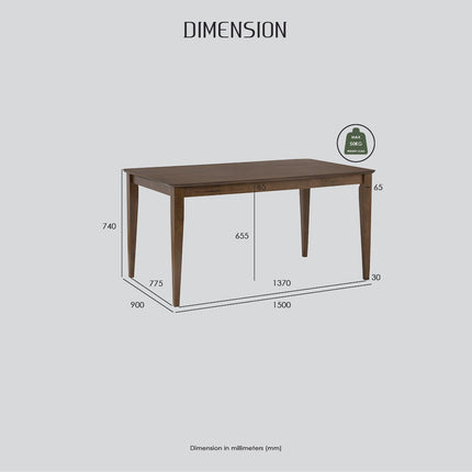 ALLEGRO Dining Table + 6x MESI Dining Chair - 7 Piece Dining Set - Cocoa.