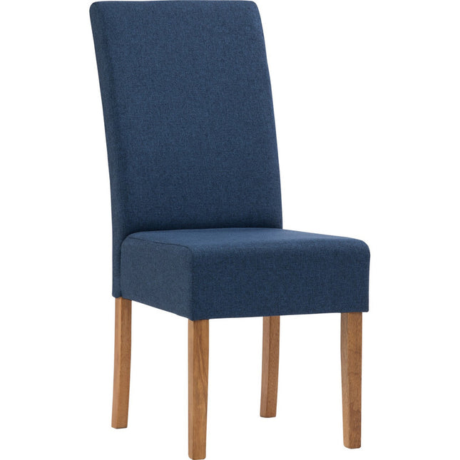 Mesi Dining Chair x2 - Natural Colour Legs Blue Colour Challis Fabric Upholstery.