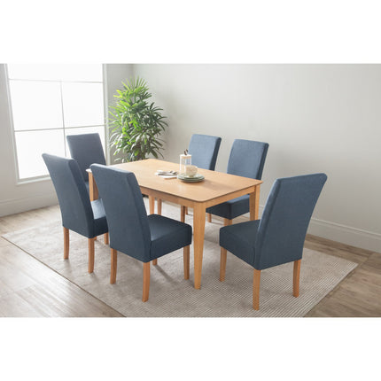 Mesi Dining Chair x2 - Natural Colour Legs Blue Colour Challis Fabric Upholstery.