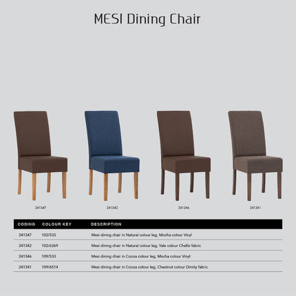 Mesi Dining Chair x2 - Natural Colour Legs Blue Colour Challis Fabric Upholstery.