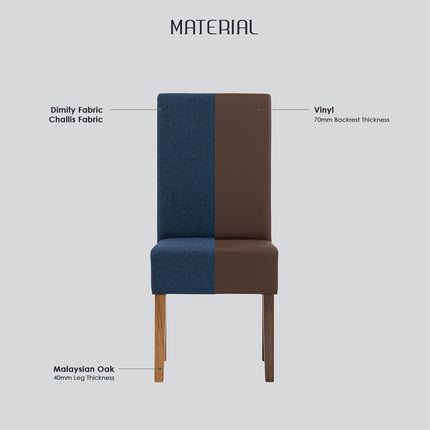 Mesi Dining Chair x2 - Natural Colour Legs Blue Colour Challis Fabric Upholstery.