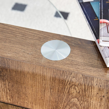 'MINORI' Double Layer Clear Tempered Glass Dark Wood Grain Coffee Table.