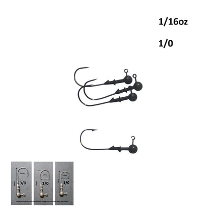 Vike 1/16 oz Round Jig Head with a Size 1/0 Hook Tungsten, 4 pack.
