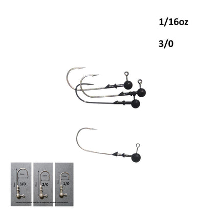 Vike 1/16 oz Round Jig Head with a Size 3/0 Hook Tungsten, 4 pack.