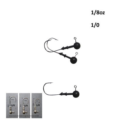 Vike 1/8 oz Round Jig Head with a Size 1/0 Hook Tungsten, 3 pack.