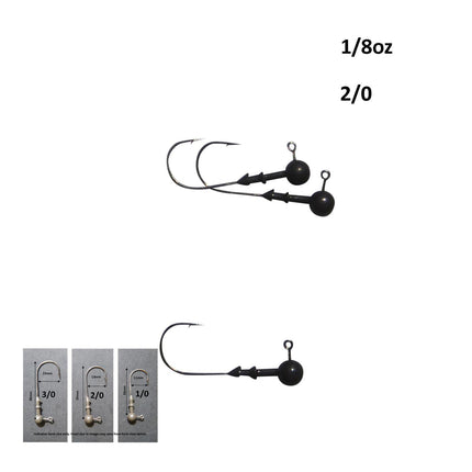 Vike 1/8 oz Round Jig Head with a Size 2/0 Hook Tungsten, 3 pack.
