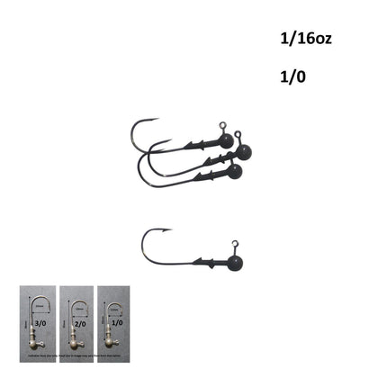 Vike 3/16 oz Round Jig Head with a Size 1/0 Hook Tungsten, 3 pack.