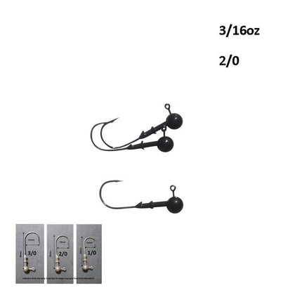 Vike 3/16 oz Round Jig Head with a Size 2/0 Hook Tungsten, 3 pack.