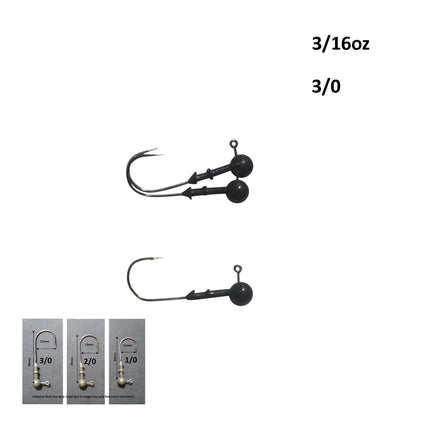 Vike 3/16 oz Round Jig Head with a Size 3/0 Hook Tungsten, 3 pack.