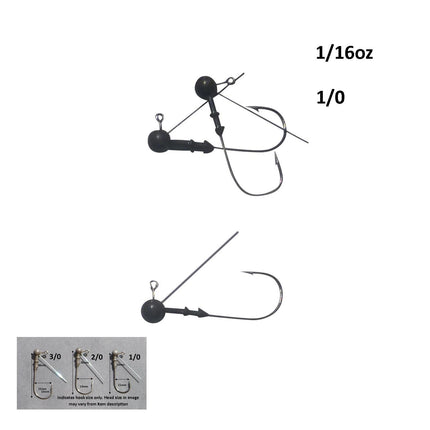 Vike 1/16 oz Weedless Round Jig Head with a Size 1/0 Hook Tungsten, 4 pack.