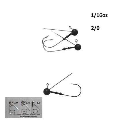 Vike 1/16 oz Weedless Round  Jig Head with a Size 2/0 Hook Tungsten, 4 pack.