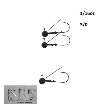 Vike 1/16 oz Weedless Round Jig Head with a Size 3/0 Hook Tungsten, 4 pack.