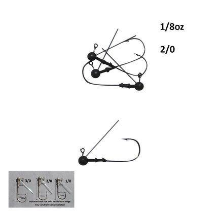 Vike 1/8 oz Weedless Round Jig Head with a Size 2/0 Hook Tungsten, 3 pack.