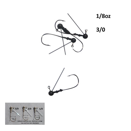 Vike 1/8 oz Weedless Round Jig Head with a Size 3/0 Hook Tungsten, 3 pack.