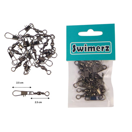 Swimerz Barrel Swivel w Interlock Snap, Size 3, 15 pack.
