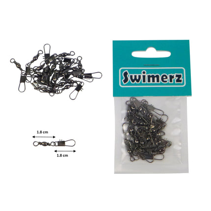 Swimerz Barrel Swivel w Interlock Snap, Size 8, 20 pack.