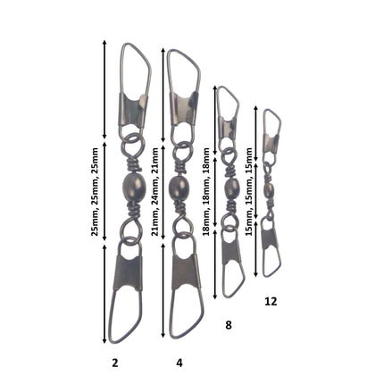 Swimerz Double Snap Barrel Swivels, Size 4, 12 pack.