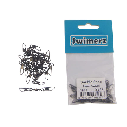 Swimerz Double Snap Barrel Swivels, Size 8, 15 pack.