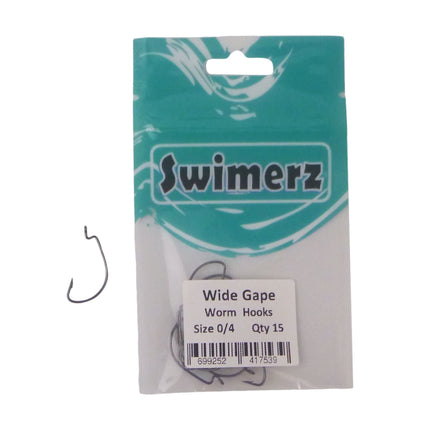 Swimerz 0/4 Wide Gape Worm Hook 15 Pack.
