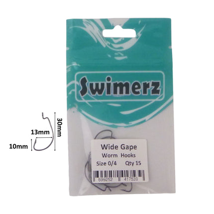 Swimerz 0/4 Wide Gape Worm Hook 15 Pack.