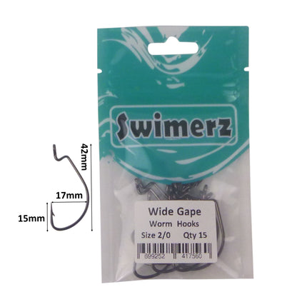 Swimerz 2/0 Wide Gape Worm Hook 15 Pack.