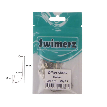 Swimerz 1/0 Offset Shank Jig Hook 25 Pack.