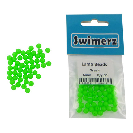 Swimerz Beads, 6mm, Lumo Green, 50 pack.