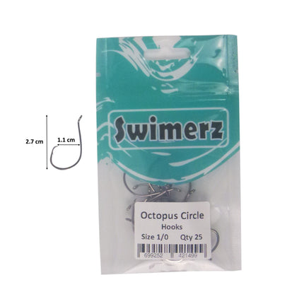Swimerz 1/0 Octopus Circle Hooks, 25 pack.