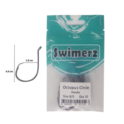 Swimerz 8/0 Octopus Circle Hooks, 10 pack.