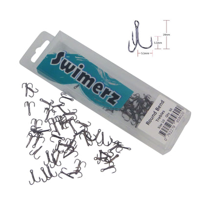 Swimerz Round Bend Trebles Size 10, 50 pack.