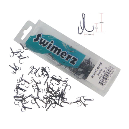 Swimerz Round Bend Trebles Size 8, 50 pack.