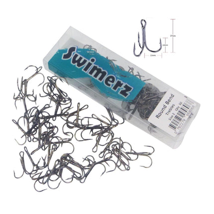 Swimerz Round Bend Trebles Size 2, 50 pack.
