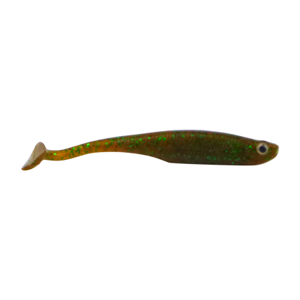 Swimerz Soft Shad 100mm Paddle Tail lure, Green Pumpkin, 6 pack.