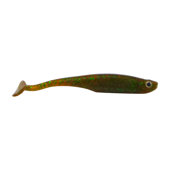 Swimerz Soft Shad 100mm Paddle Tail lure, Green Pumpkin, 6 pack.
