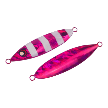 Finesse Slow Pitch Flutter Jig, 60gm, Hot Pink Stripe, 2 pack.