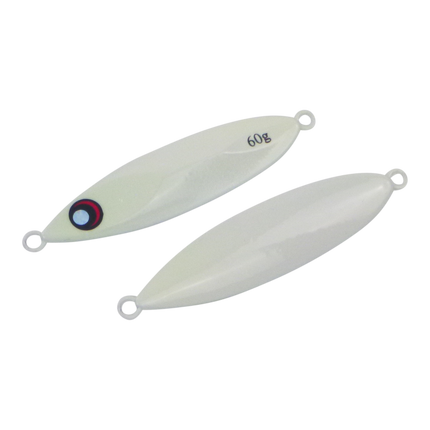 Finesse Slow Pitch Flutter Jig, 60gm, Lumo White, 2 pack.