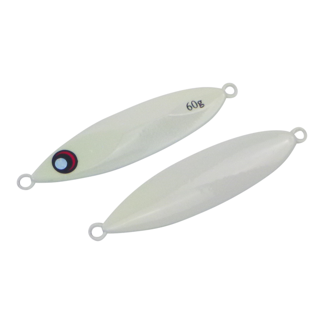 Finesse Slow Pitch Flutter Jig, 60gm, Lumo White, 2 pack.